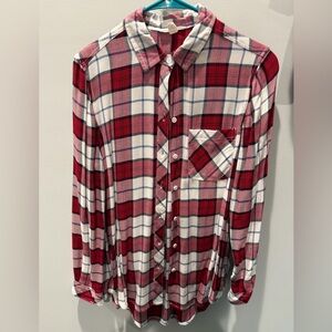 beachlunchlounge Red and White Plaid Women’s Shirt